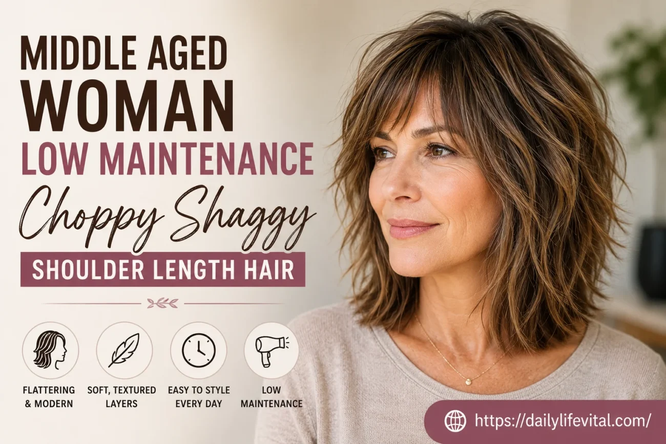 Middle Aged Woman's Low Maintenance Choppy Shaggy Shoulder Length Hair The Complete Guide